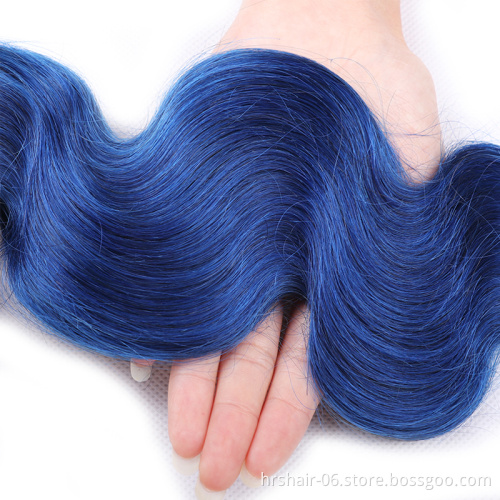 Ombre Colored Indian Hair Body Wave  4x4 Lace Frontal Closure, 100% Human Virgin Hair Closure 1b/blue Swiss Lace